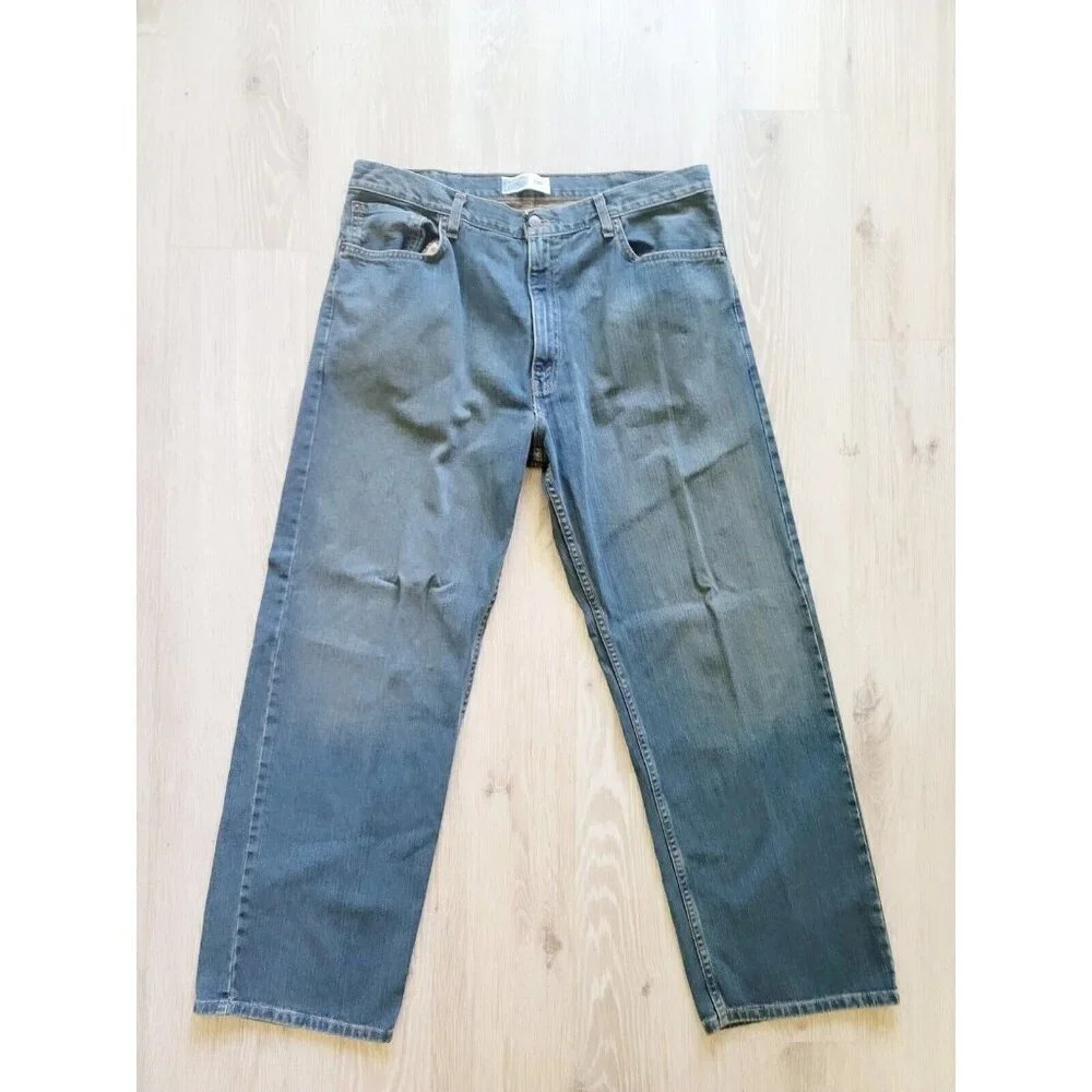 Levi Signature Loose Baggy Fit Blue Cotton Y2K 90s Denim Straight Jeans 38x32